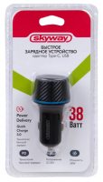 Зарядное для сотовых телефонов 12/24V USB+Type-C 38W SKYWAY 	