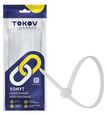 Хомут кабельный нейлоновый бел. 3.6х250 (уп.100шт) "TOKOV ELECTRIC"