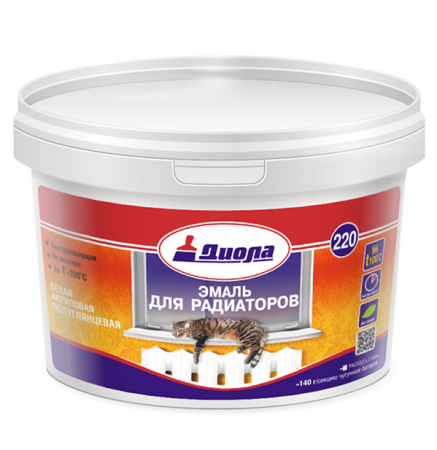 Эмаль для радиаторов Диола-220 белая 0.9кг акриловая (12)