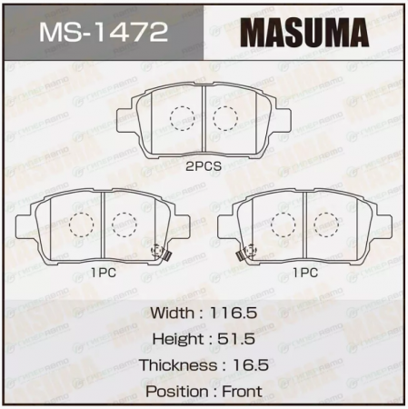 Колодки дисковые Masuma MS-1472 (Masuma MS-1440) Toyota 