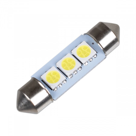 Автолампа диод T11 (С5W) 12V 3SMD 36мм Белая (уп.2шт)