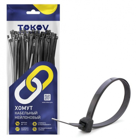 Хомут кабельный нейлоновый черн. 3.6х300 (уп.100шт) "TOKOV ELECTRIC"
