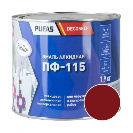 Эмаль ПФ-115 вишневая 1,9кг ПУФАС Decoself